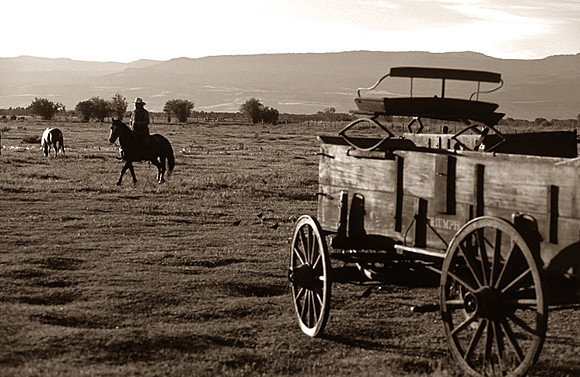 Cowboy & Buckboard Sepia